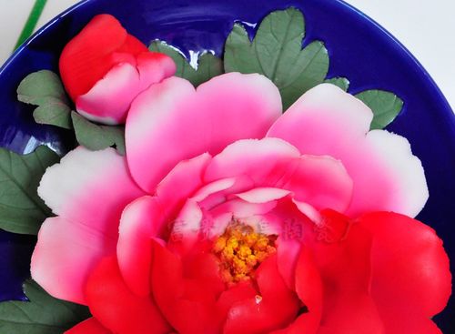 陶瓷工艺品 手工实心花盘 洛阳牡丹陶瓷花卉 家居摆件礼品